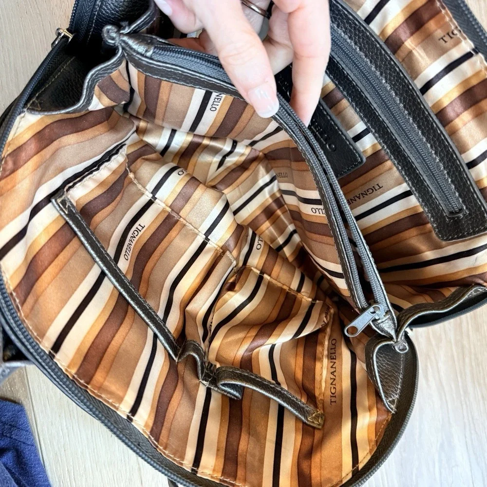 Tiganello Pewter Metallic Leather Handbag